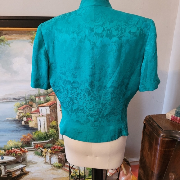 Vintage Silk Papell turquoise blouse 14 - Picture 4 of 5